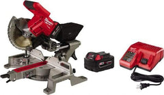 Milwaukee Tool - 5 Amp, 18 Volt, 5,000 RPM, 49° Left & Right Double Bevel Sliding Miter Saw - 5/8" Arbor, 7-1/4" Blade Diam, Includes Blade Wrench, Blade, Battery Pack & Battery Charger - Caliber Tooling