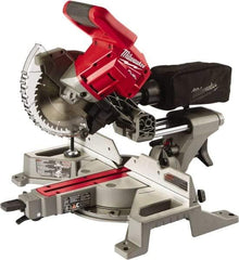 Milwaukee Tool - 5 Amp, 18 Volt, 5,000 RPM, 48° Left & Right Double Bevel Sliding Miter Saw - 5/8" Arbor, 7-1/4" Blade Diam, Includes Blade Wrench & Blade - Caliber Tooling