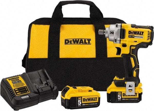 DeWALT - 1/2" Drive 20 Volt Mid-Handle Cordless Impact Wrench & Ratchet - 2,000 RPM, 0 to 3,100 BPM, 330 Ft/Lb Torque, 2 Lithium-Ion Batteries Included - Caliber Tooling