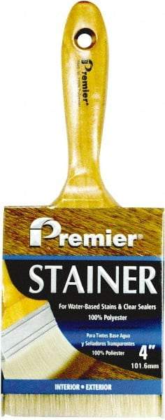 Premier Paint Roller - 4" Flat Polyester Stainer Brush - 3" Bristle Length, 6-1/2" Wood Beavertail Handle - Caliber Tooling