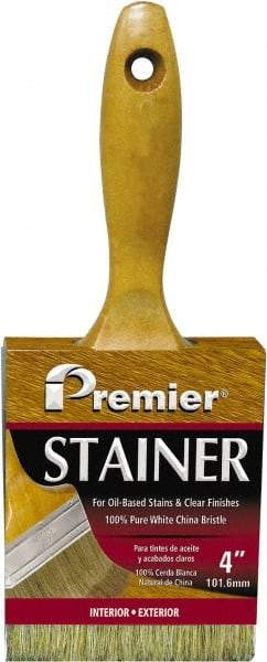 Premier Paint Roller - 4" Flat White China Bristle Stainer Brush - 2-3/4" Bristle Length, 5-1/4" Wood Beavertail Handle - Caliber Tooling