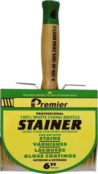 Premier Paint Roller - 6" Flat White China Bristle Stainer Brush - 3-1/4" Bristle Length, 5-1/4" Wood Threaded Wood Handle - Caliber Tooling