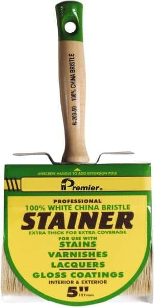 Premier Paint Roller - 5" Flat White China Bristle Stainer Brush - 3" Bristle Length, 5-1/4" Wood Threaded Wood Handle - Caliber Tooling