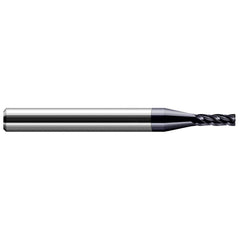 Corner Radius End Mill: 0.062″ Dia, 0.186″ LOC, 0.01″ Radius, 4 Flutes, Solid Carbide 1-1/2″ OAL, 1/8″ Shank Dia, 30 ° Helix, AlTiN Coated, Corner Radius End