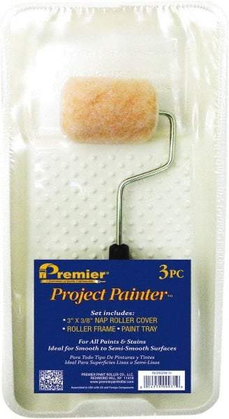 Premier Paint Roller - 14-3/4" Long, 3/8" Nap, Wall Paint Roller Set - 7-1/2" Wide, Steel Frame, Includes Paint Tray, Roller Cover & Frame - Caliber Tooling