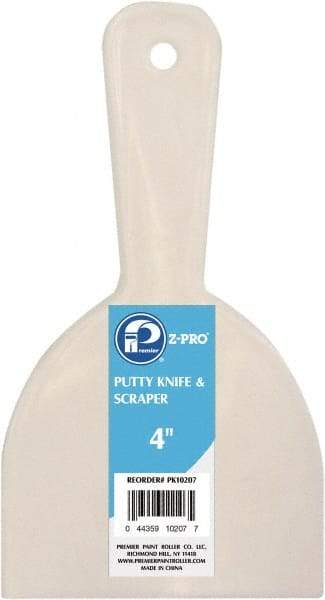 Premier Paint Roller - Stiff Plastic Beveled Scraper - 4" Blade Width x 3-1/2" Blade Length, 3-1/2" Long Straight Plastic Handle - Caliber Tooling