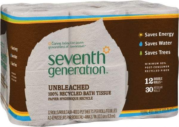 Seventh Generation - 1,600' Roll Length x 3.7" Sheet Width, Standard Roll Toilet Tissue - 400 Sheets per Roll, 2 Ply, Natural, Recycled Fiber - Caliber Tooling