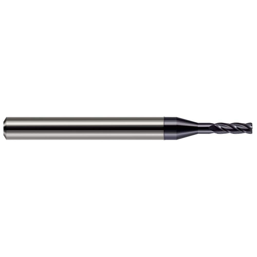 Corner Radius End Mill: 0.047″ Dia, 0.141″ LOC, 0.01″ Radius, 4 Flutes, Solid Carbide 1-1/2″ OAL, 1/8″ Shank Dia, 30 ° Helix, AlTiN Coated, Corner Radius End