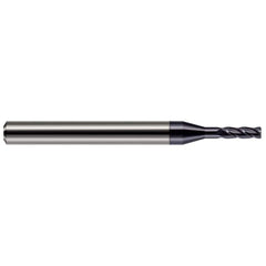 Corner Radius End Mill: 0.047″ Dia, 0.141″ LOC, 0.01″ Radius, 4 Flutes, Solid Carbide 1-1/2″ OAL, 1/8″ Shank Dia, 30 ° Helix, AlTiN Coated, Corner Radius End