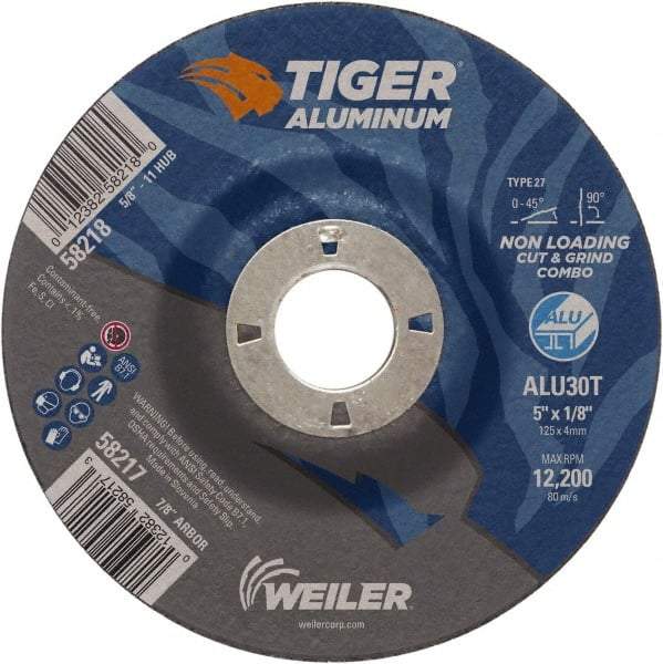 Weiler - 5" 30 Grit Aluminum Oxide/Silicon Carbide Blend Cutoff Wheel - 1/8" Thick, 7/8" Arbor, 12,200 Max RPM, Use with Angle Grinders - Caliber Tooling