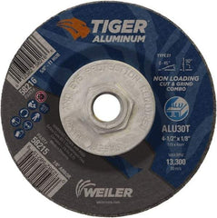 Weiler - 4-1/2" 30 Grit Aluminum Oxide/Silicon Carbide Blend Cutoff Wheel - 1/8" Thick, 5/8-11 Arbor, 13,300 Max RPM, Use with Angle Grinders - Caliber Tooling