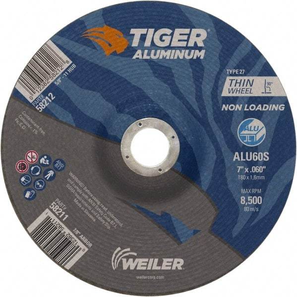 Weiler - 7" 60 Grit Aluminum Oxide/Silicon Carbide Blend Cutoff Wheel - 0.06" Thick, 7/8" Arbor, 8,500 Max RPM, Use with Angle Grinders - Caliber Tooling