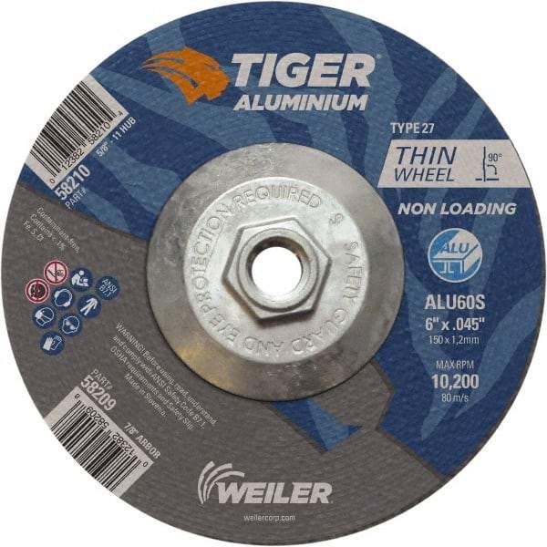 Weiler - 6" 60 Grit Aluminum Oxide/Silicon Carbide Blend Cutoff Wheel - 0.045" Thick, 5/8-11 Arbor, 10,200 Max RPM, Use with Angle Grinders - Caliber Tooling