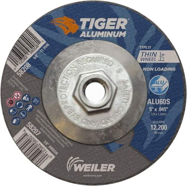 Weiler - 5" 60 Grit Aluminum Oxide/Silicon Carbide Blend Cutoff Wheel - 0.045" Thick, 5/8-11 Arbor, 12,200 Max RPM, Use with Angle Grinders - Caliber Tooling