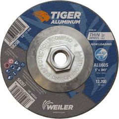 Weiler - 5" 60 Grit Aluminum Oxide/Silicon Carbide Blend Cutoff Wheel - 0.045" Thick, 5/8-11 Arbor, 12,200 Max RPM, Use with Angle Grinders - Caliber Tooling