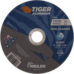 Weiler - 6" 60 Grit Aluminum Oxide/Silicon Carbide Blend Cutoff Wheel - 0.045" Thick, 7/8" Arbor, 10,200 Max RPM, Use with Angle Grinders - Caliber Tooling