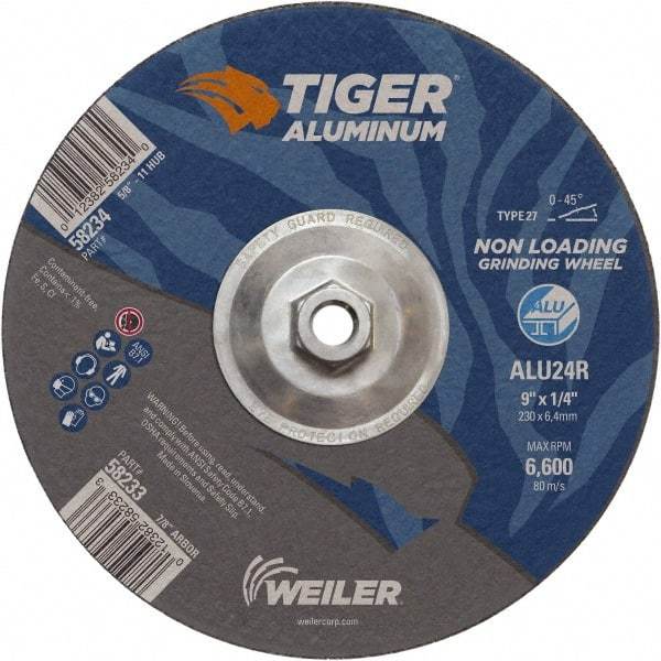 Weiler - 9" 24 Grit Aluminum Oxide/Silicon Carbide Blend Cutoff Wheel - 1/4" Thick, 5/8-11 Arbor, 6,600 Max RPM, Use with Angle Grinders - Caliber Tooling