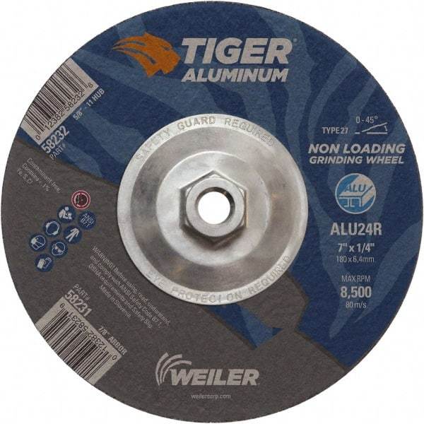 Weiler - 7" 24 Grit Aluminum Oxide/Silicon Carbide Blend Cutoff Wheel - 1/4" Thick, 5/8-11 Arbor, 8,500 Max RPM, Use with Angle Grinders - Caliber Tooling