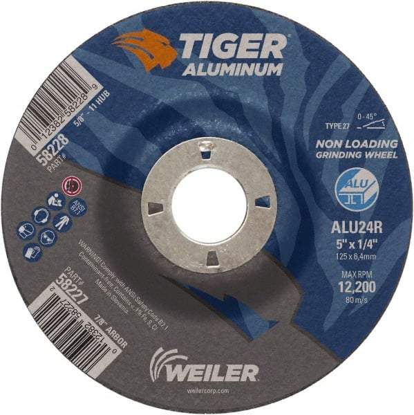 Weiler - 5" 24 Grit Aluminum Oxide/Silicon Carbide Blend Cutoff Wheel - 1/4" Thick, 7/8" Arbor, 12,200 Max RPM, Use with Angle Grinders - Caliber Tooling