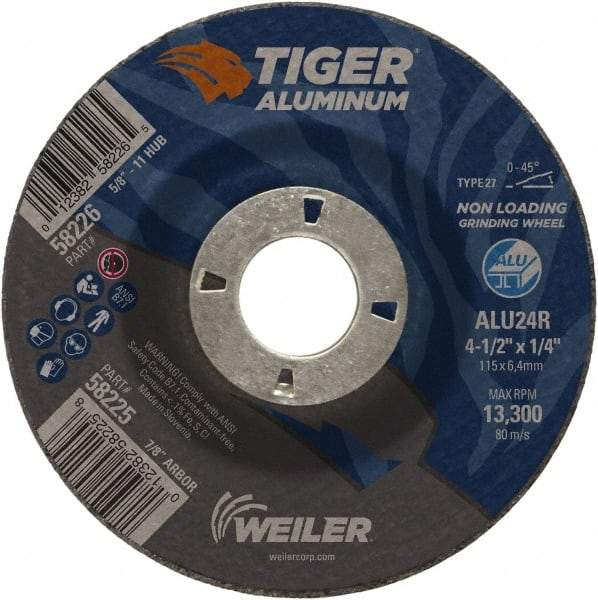 Weiler - 4-1/2" 24 Grit Aluminum Oxide/Silicon Carbide Blend Cutoff Wheel - 1/4" Thick, 7/8" Arbor, 13,300 Max RPM, Use with Angle Grinders - Caliber Tooling