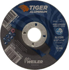 Weiler - 4-1/2" 24 Grit Aluminum Oxide/Silicon Carbide Blend Cutoff Wheel - 1/4" Thick, 7/8" Arbor, 13,300 Max RPM, Use with Angle Grinders - Caliber Tooling