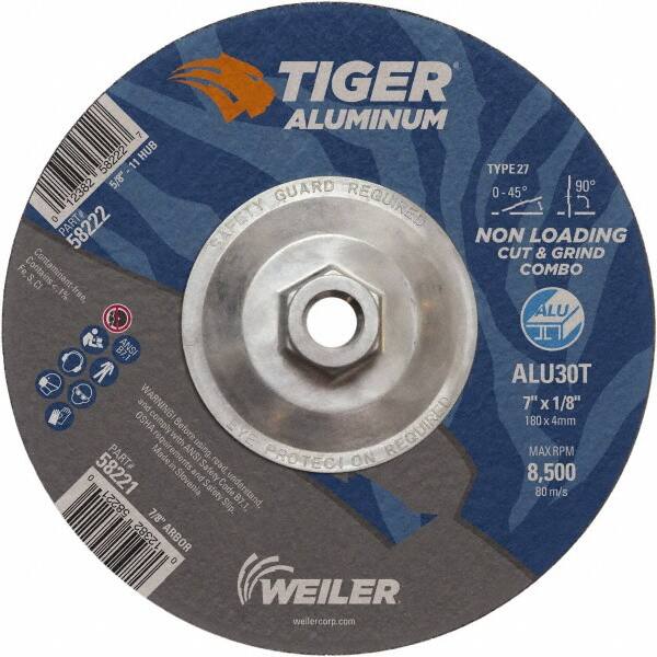 Weiler - 7" 30 Grit Aluminum Oxide/Silicon Carbide Blend Cutoff Wheel - 1/8" Thick, 5/8-11 Arbor, 8,500 Max RPM, Use with Angle Grinders - Caliber Tooling