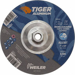 Weiler - 7" 30 Grit Aluminum Oxide/Silicon Carbide Blend Cutoff Wheel - 1/8" Thick, 5/8-11 Arbor, 8,500 Max RPM, Use with Angle Grinders - Caliber Tooling