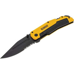 Stanley - 3-1/4" Blade, 8" OAL, Serrated & Straight Pocket Knife - 4-3/4" Closed Length, Aluminum, 1 Blade, 1 Edge - Caliber Tooling