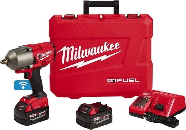 Milwaukee Tool - 1/2" Drive 18 Volt Pistol Grip Cordless Impact Wrench & Ratchet - 1,750 RPM, 0 to 2,100 BPM, 1,400 Ft/Lb Torque, 2 Lithium-Ion Batteries Included - Caliber Tooling