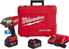 Milwaukee Tool - 1/2" Drive 18 Volt Pistol Grip Cordless Impact Wrench & Ratchet - 1,800 RPM, 0 to 2,400 BPM, 1,100 Ft/Lb Torque, 2 Lithium-Ion Batteries Included - Caliber Tooling