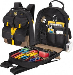 CLC - 23 Pocket Black & Khaki Polyester Backpack Tool Bag - 14" Wide x 6" Deep x 18-3/4" High - Caliber Tooling