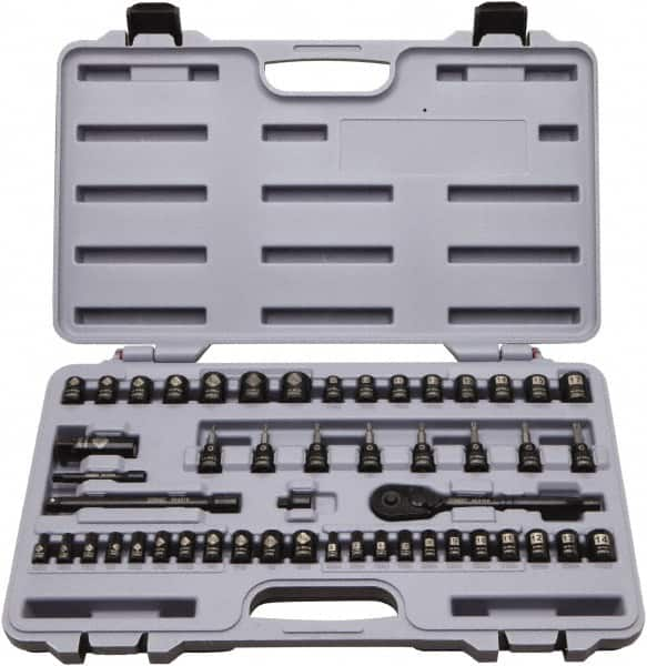 Stanley - 50 Piece 1/4 & 3/8" Drive Standard Socket Set - 5/32 to 9/16", 4 to 18mm, Inch/Metric Measurement Standard - Caliber Tooling