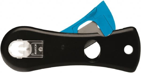 Martor USA - Recessed/Hook Blade Safety Utility Knife - 1.53" Blade, Black & Blue Polycarbonate Handle, 1 Blade Included - Caliber Tooling