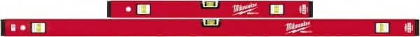 Milwaukee Tool - Magnetic 24" & 48" Long 6 Vial Box Beam Level - Aluminum, Red, 2 Level & 4 Plumb Vials - Caliber Tooling