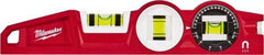 Milwaukee Tool - Magnetic 10" Long 3 Vial Torpedo Level - Die Cast, Red, 1 Level, 1 Plumb & 1 Rotating/Locking Vials - Caliber Tooling