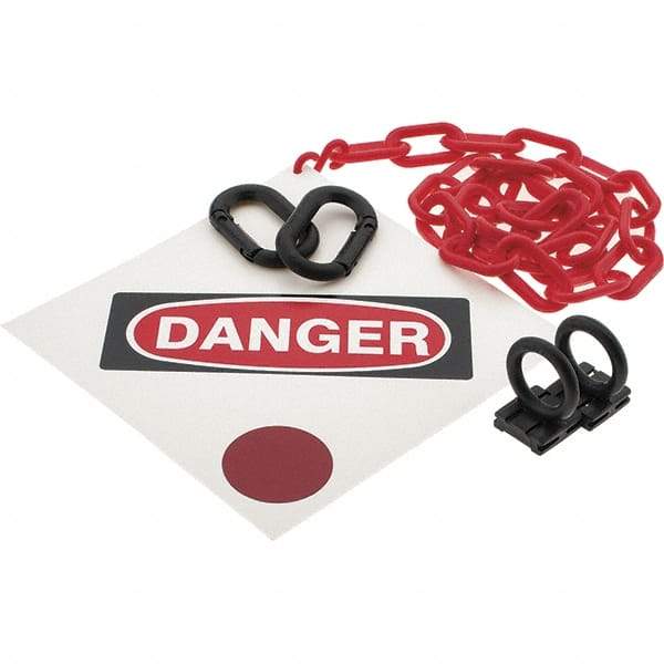 PRO-SAFE - 8" High Pedestrian Danger Sign Kit - 3' Long Plastic Rope - Caliber Tooling