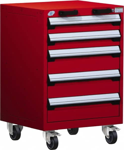 Rousseau Metal - 5 Drawer Steel Tool Roller Cabinet - 24" Wide x 35-1/8" High x 27" Deep, Ball Bearing Drawer Slides, Red - Caliber Tooling