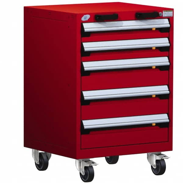 Rousseau Metal - 5 Drawer Steel Tool Roller Cabinet - 24" Wide x 35-1/8" High x 21" Deep, Ball Bearing Drawer Slides, Red - Caliber Tooling