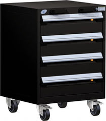 Rousseau Metal - 4 Drawer Steel Tool Roller Cabinet - 24" Wide x 33" High x 27" Deep, Ball Bearing Drawer Slides, Black - Caliber Tooling