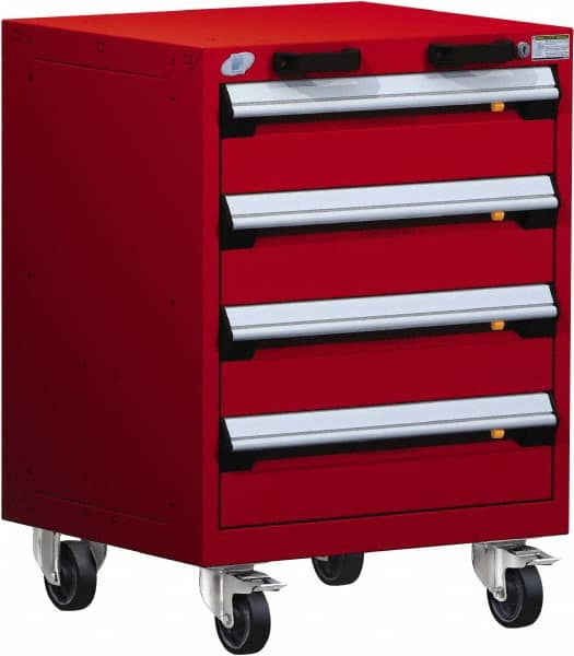 Rousseau Metal - 4 Drawer Steel Tool Roller Cabinet - 24" Wide x 33" High x 21" Deep, Ball Bearing Drawer Slides, Red - Caliber Tooling