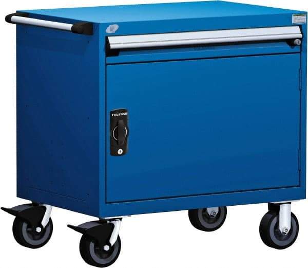 Rousseau Metal - 1 Drawer Steel Tool Roller Cabinet - 30" Wide x 35-1/8" High x 21" Deep, Ball Bearing Drawer Slides, Blue - Caliber Tooling