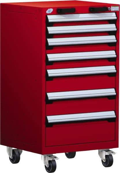 Rousseau Metal - 7 Drawer Steel Tool Roller Cabinet - 24" Wide x 43-1/8" High x 21" Deep, Ball Bearing Drawer Slides, Red - Caliber Tooling