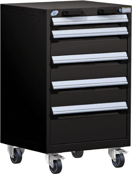 Rousseau Metal - 5 Drawer Steel Tool Roller Cabinet - 24" Wide x 39-1/8" High x 27" Deep, Ball Bearing Drawer Slides, Black - Caliber Tooling