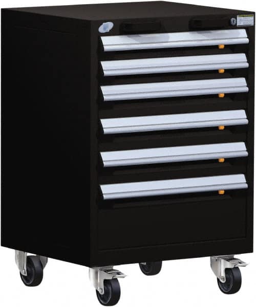 Rousseau Metal - 7 Drawer Steel Tool Roller Cabinet - 24" Wide x 43-1/8" High x 27" Deep, Ball Bearing Drawer Slides, Black - Caliber Tooling