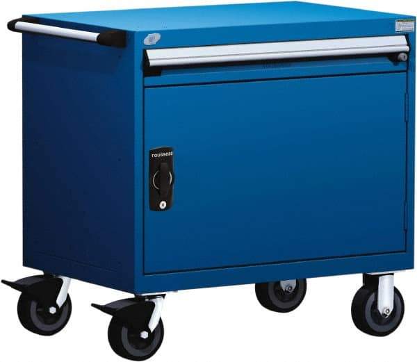 Rousseau Metal - 1 Drawer Steel Tool Roller Cabinet - 36" Wide x 35-1/8" High x 24" Deep, Ball Bearing Drawer Slides, Blue - Caliber Tooling