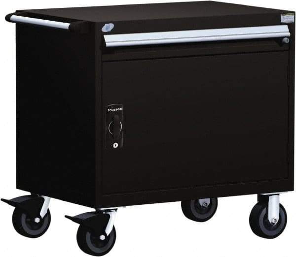 Rousseau Metal - 1 Drawer Steel Tool Roller Cabinet - 36" Wide x 35-1/8" High x 18" Deep, Ball Bearing Drawer Slides, Black - Caliber Tooling