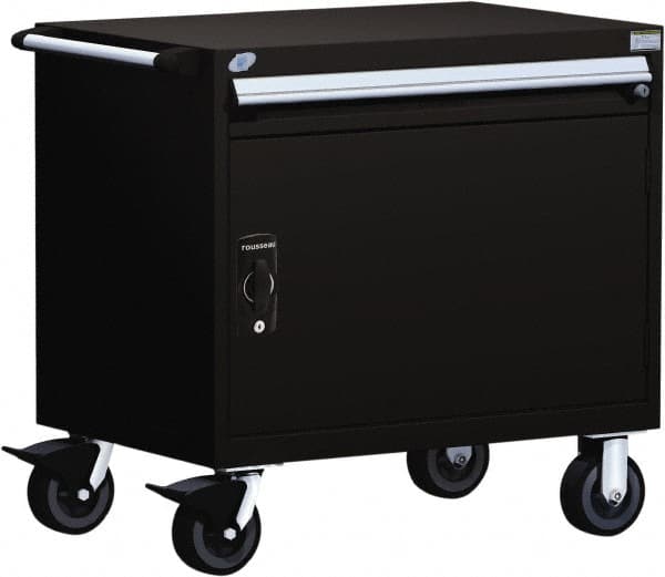 Rousseau Metal - 1 Drawer Steel Tool Roller Cabinet - 30" Wide x 35-1/8" High x 27" Deep, Ball Bearing Drawer Slides, Black - Caliber Tooling