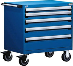 Rousseau Metal - 5 Drawer Steel Tool Roller Cabinet - 30" Wide x 37-1/2" High x 27" Deep, Ball Bearing Drawer Slides, Blue - Caliber Tooling