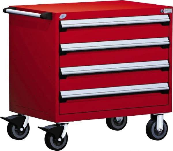 Rousseau Metal - 4 Drawer Steel Tool Roller Cabinet - 36" Wide x 35-1/8" High x 24" Deep, Ball Bearing Drawer Slides, Red - Caliber Tooling