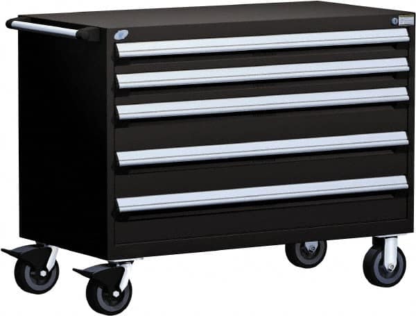 Rousseau Metal - 5 Drawer Steel Tool Roller Cabinet - 48" Wide x 37-1/2" High x 24" Deep, Ball Bearing Drawer Slides, Black - Caliber Tooling